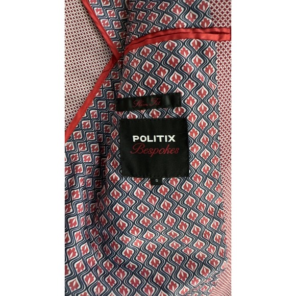 POLITIX Bespokes Mens Red Geometric Pattern‎ Blazer Jacket Size S - Picture 7 of 7
